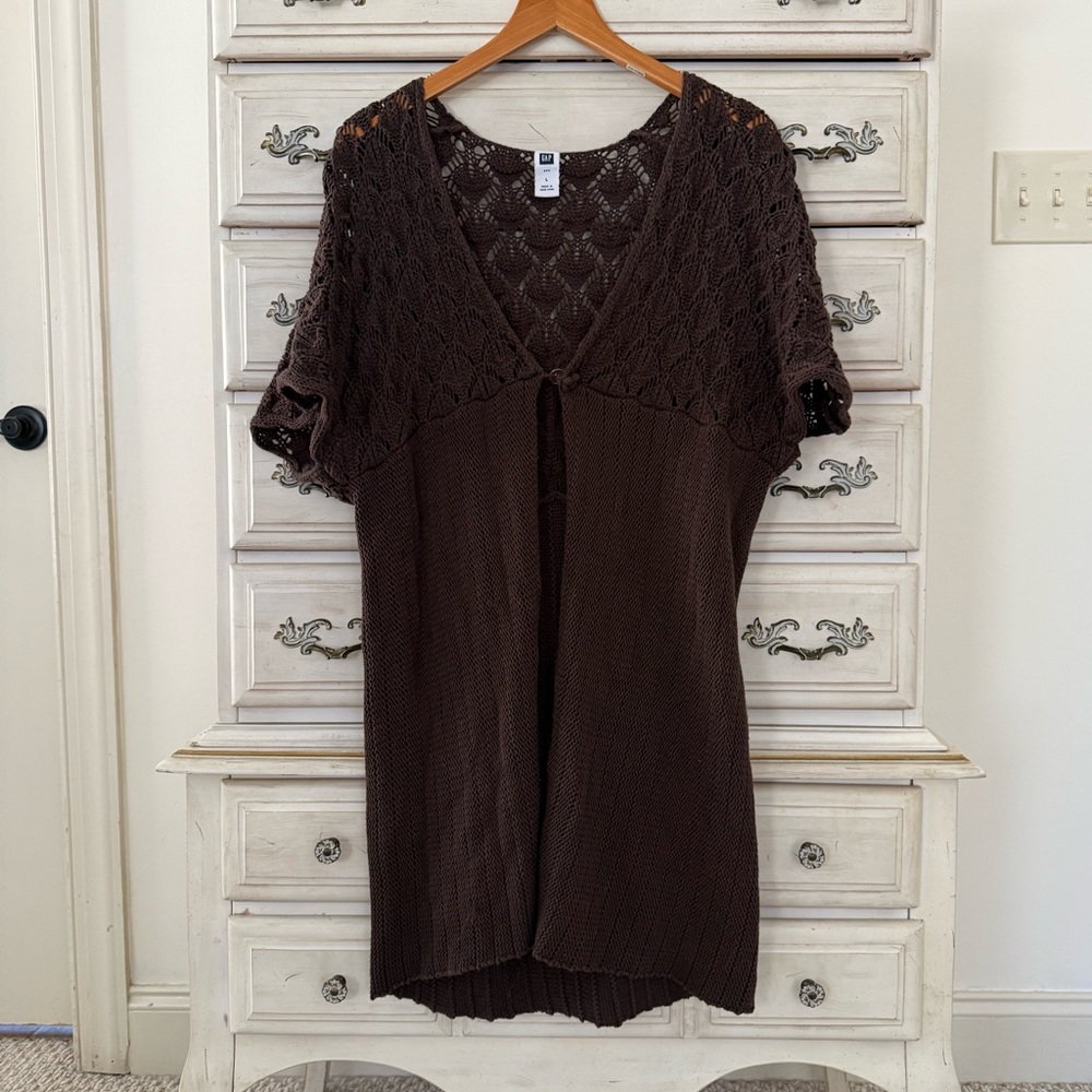 Gap Vintage Brown Crochet Knit Hippie Boho Topper
